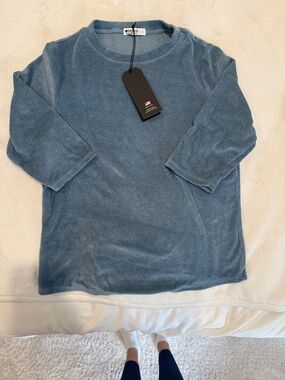 LA Made Cozy Blue Velour Crewneck Top